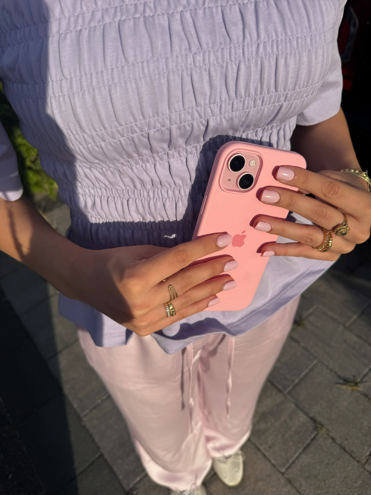 Soft pink nail set worn