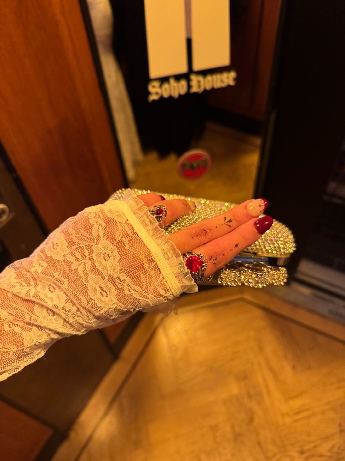 Custom nail design - elegant red and gold